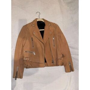 The Kooples tan leather jacket size XS motor jacket